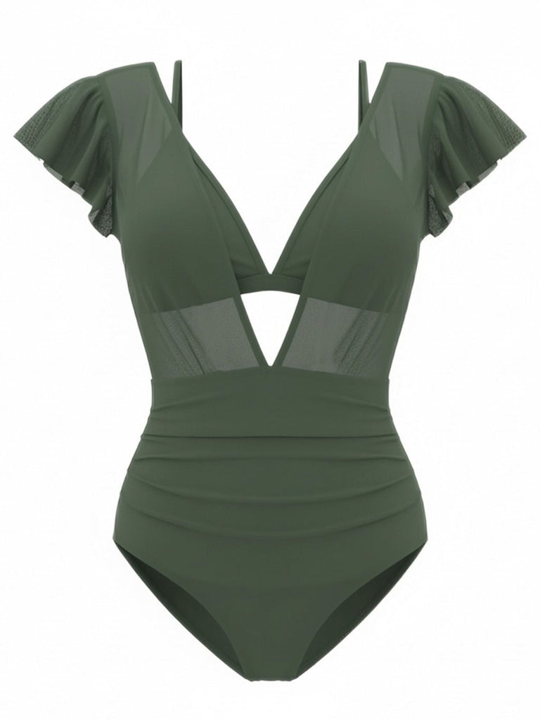 Ensemble bikini et paréo en maille unie années 1960