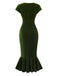 Robe de sirène en velours vert à col en V et boutons des années 1930
