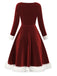 Robe patchwork en velours rouge et à carreaux des années 1950
