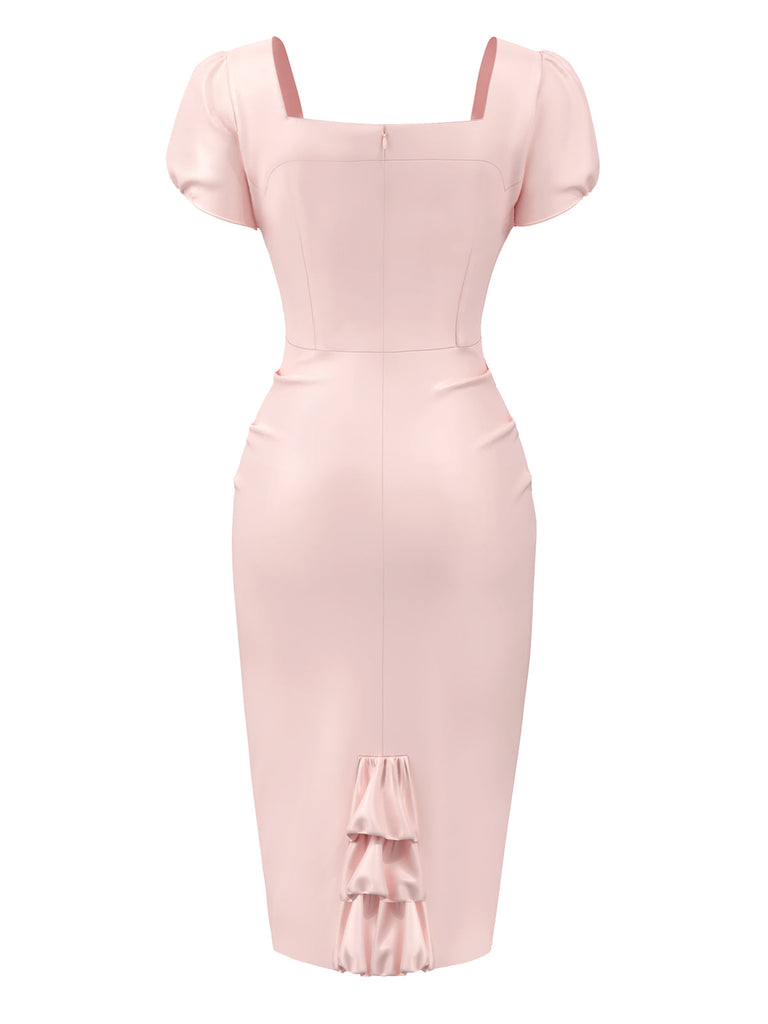 Robe crayon bouffante motif cœur rose pâle années 1960