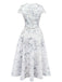 Robe en jacquard froissé à fleurs avec ceinture large lacets des années 1940