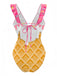 Maillot de bain rose à volants dos noué motif glace années 1970