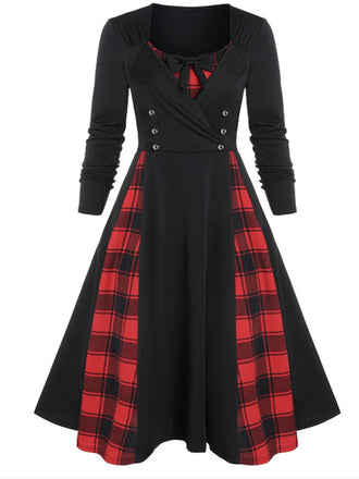 Robe plissée patchwork à carreaux des années 1950