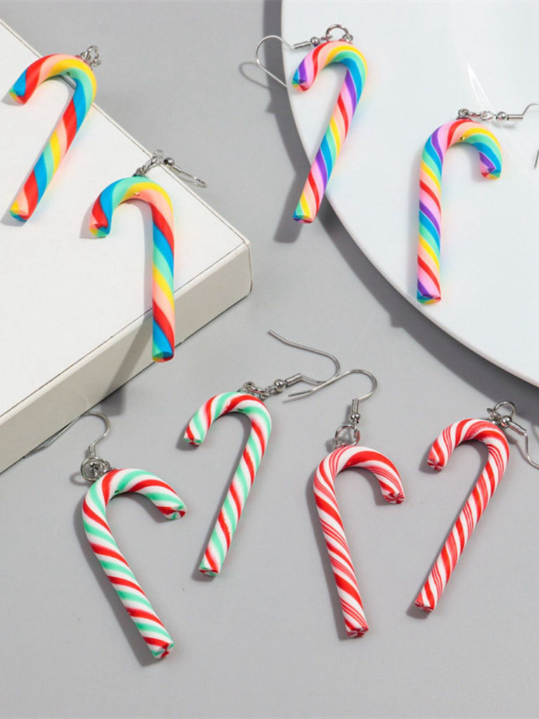 Boucles d'oreilles de Noël couleur bonbon en forme de canne arc-en-ciel