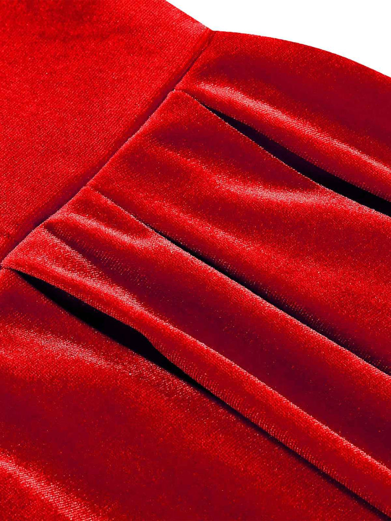 Robe de Noël en velours col carré manches longues des années 1950