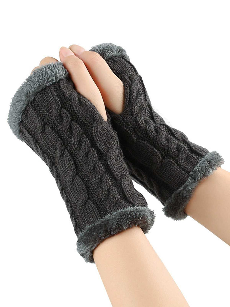 Gants d'hiver tricotés sans doigts avec bordure en fausse fourrure
