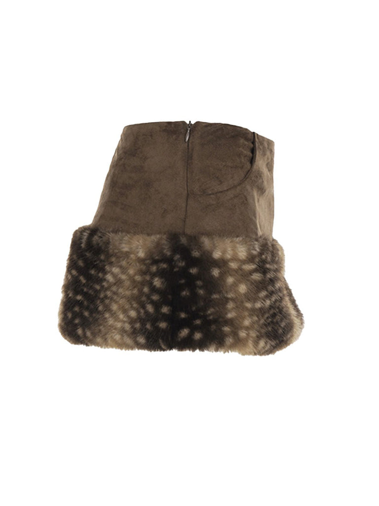 Jupe marron à motif cerf des années 1980