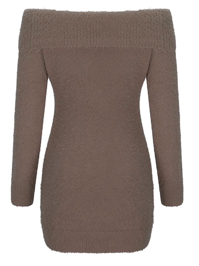 Robe à épaules dénudées manches longues en mohair des années 1980