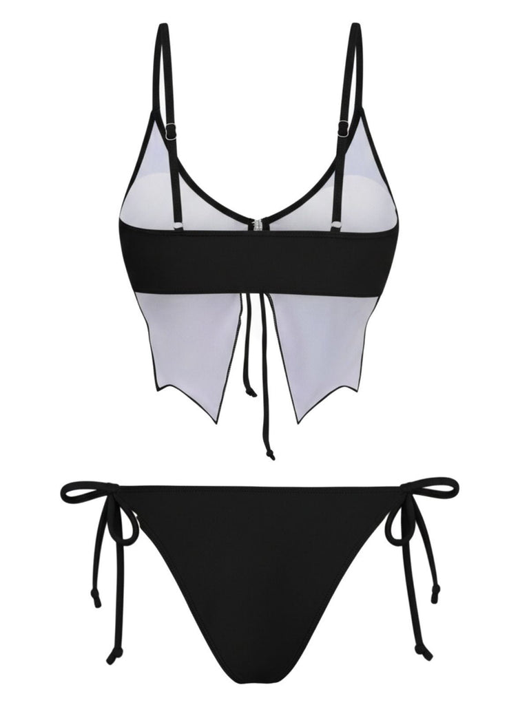 Ensemble bikini à fines bretelles et lacets papillon années 1970