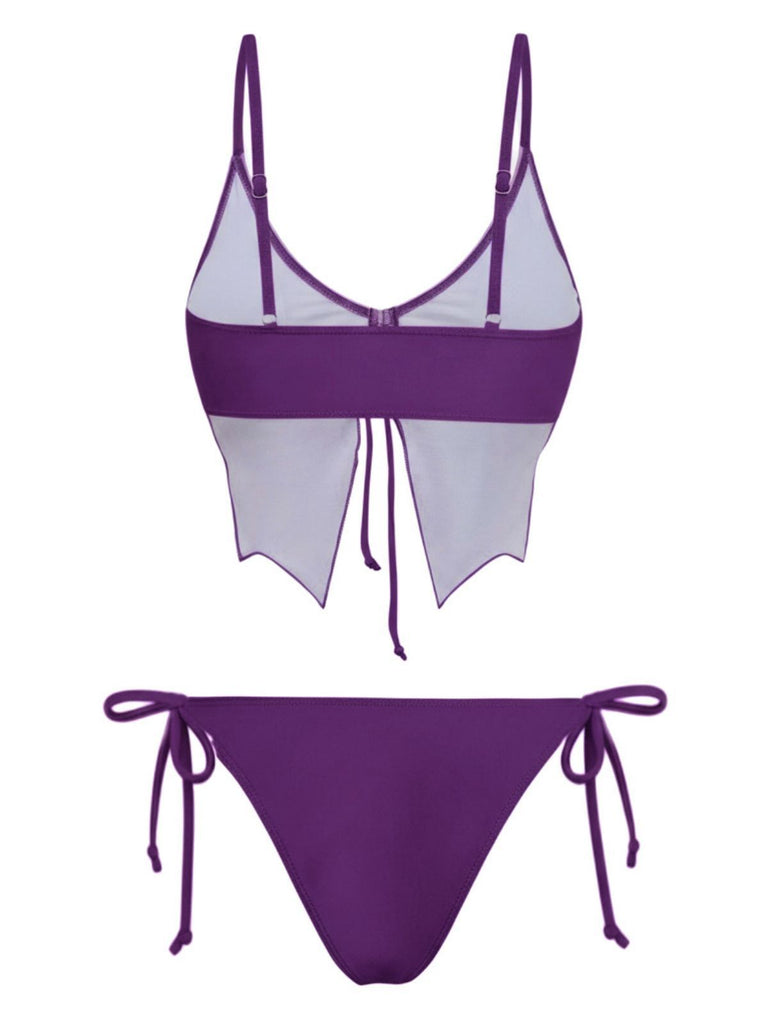 Ensemble bikini à fines bretelles et lacets papillon années 1970