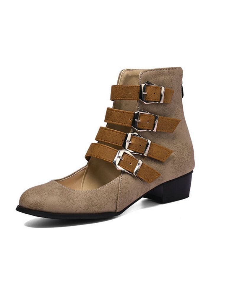 Bottes à bout rond petit talon épais et ajourées