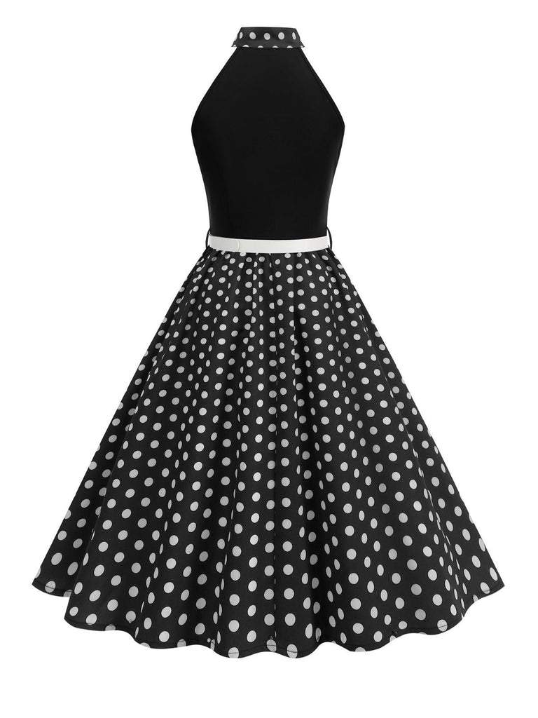 Robe Ceinturée Nœud Papillon Col Pois Années 1950