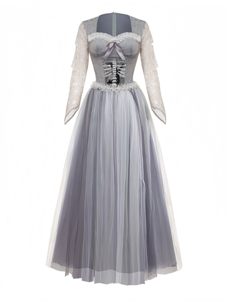 Robe grise en maille style mariée fantôme d'Halloween des années 1930