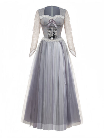 Robe grise en maille style mariée fantôme d'Halloween des années 1930