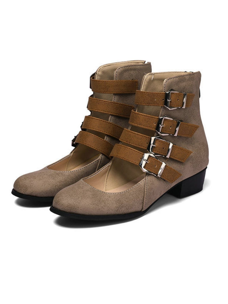 Bottes à bout rond petit talon épais et ajourées