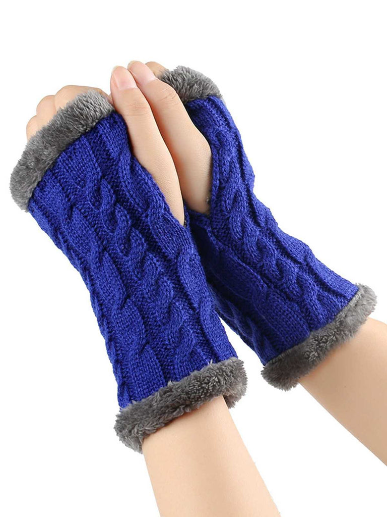 Gants d'hiver tricotés sans doigts avec bordure en fausse fourrure