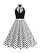 Robe Ceinturée Nœud Papillon Col Pois Années 1950