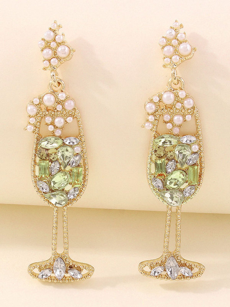 Boucles d'oreilles en forme de verre à champagne perles et pierres précieuses