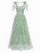 Robe verte en maille fleurie épaules dénudées années 1930