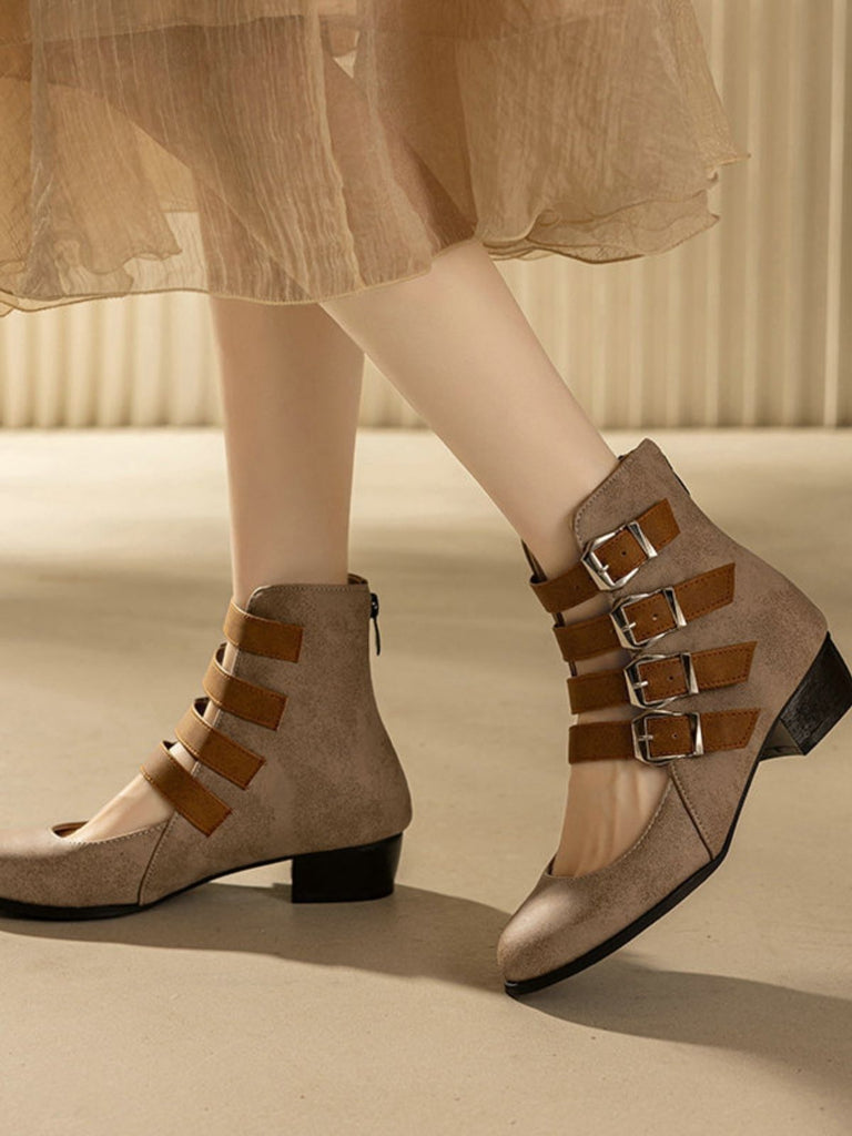 Bottes à bout rond petit talon épais et ajourées