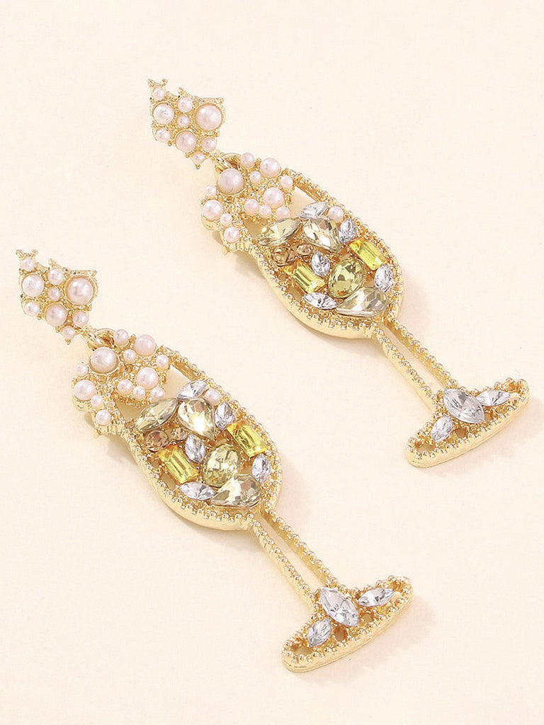 Boucles d'oreilles en forme de verre à champagne perles et pierres précieuses