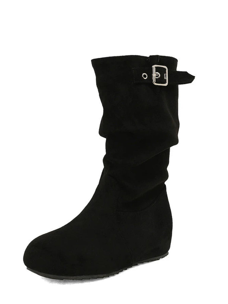 Bottes compensées en daim avec boucle