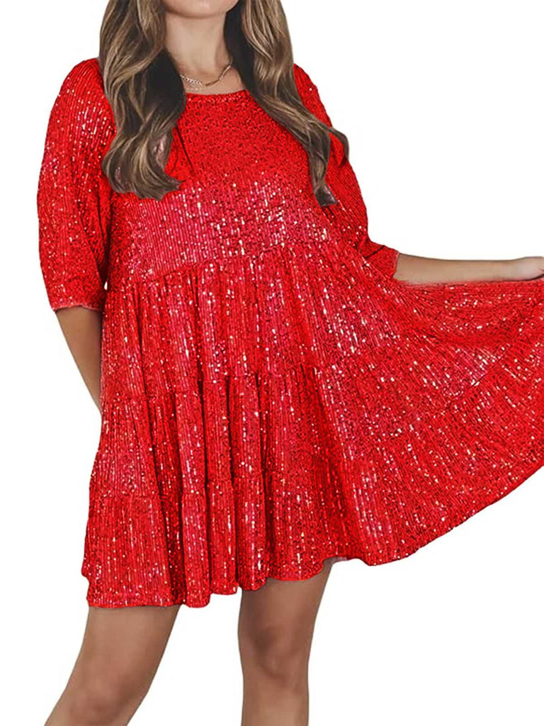Robe babydoll paillettes et volants années 1960