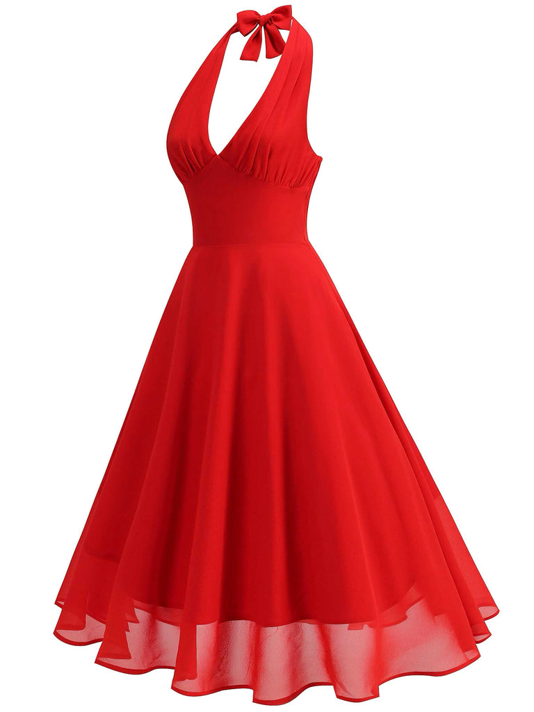 Robe dos nu en maille col V et licou des années 1950