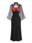 Robe orange en dentelle fleurie avec châle et chapeau des années 1940