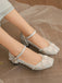 Chaussurres Mary Jane à talons épais en jacquard fleuri et perles