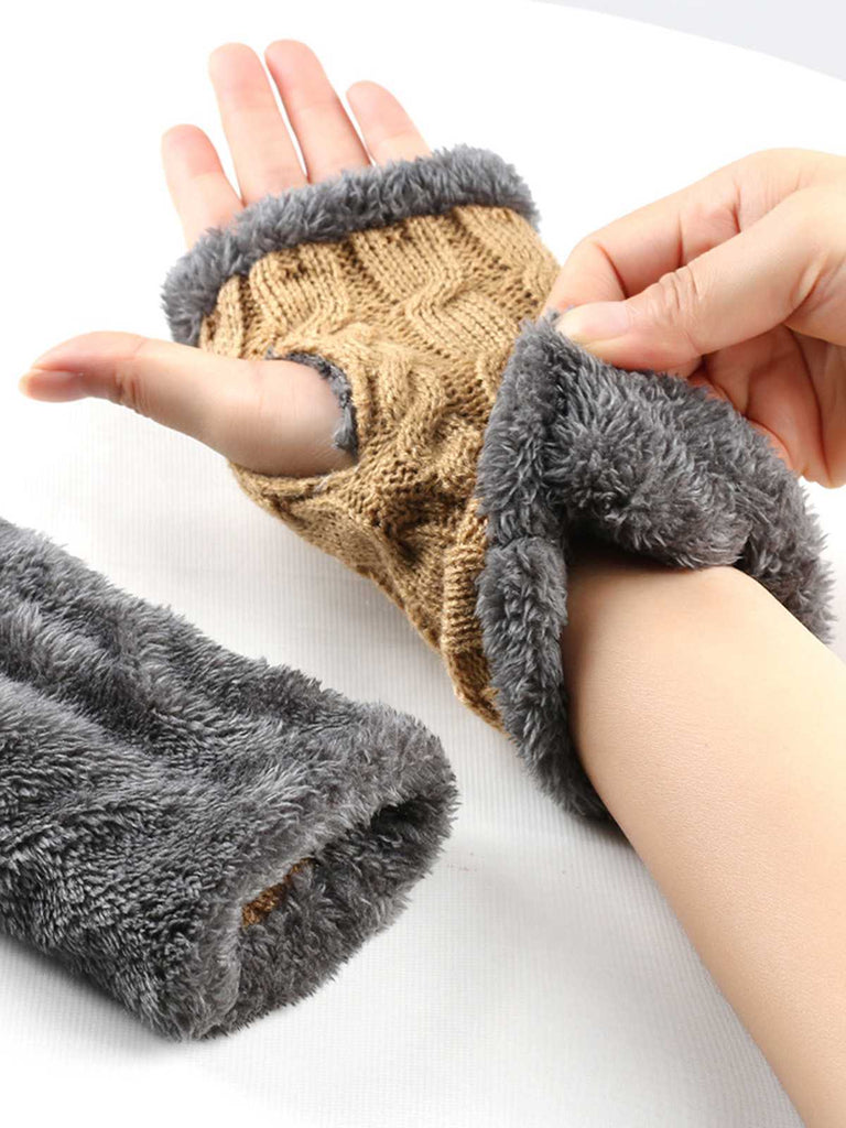Gants d'hiver tricotés sans doigts avec bordure en fausse fourrure