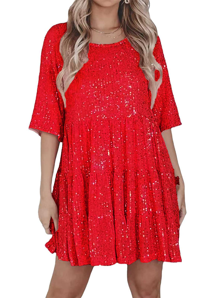 Robe babydoll paillettes et volants années 1960