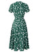 Robe fleurie à col en V et motif orchidées vertes des années 1940