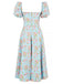 Robe fendue à col carré à petites fleurs des années 1940