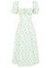 Robe fendue à col carré à petites fleurs des années 1940