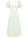 Robe fendue à col carré à petites fleurs des années 1940