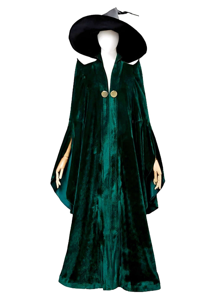 Cape de sorcière verte en velours Halloween années 1970