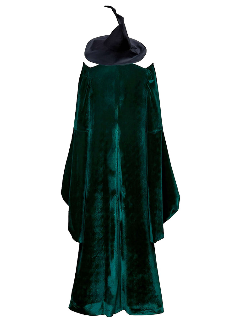 Cape de sorcière verte en velours Halloween années 1970
