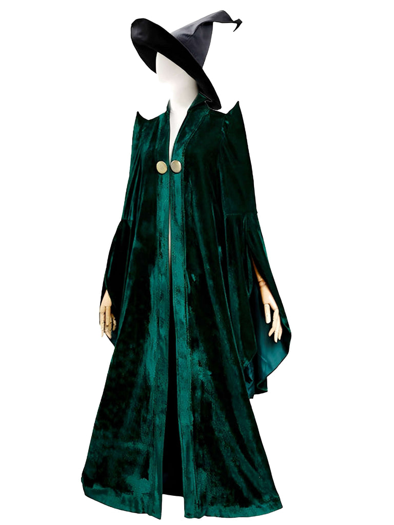 Cape de sorcière verte en velours Halloween années 1970