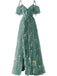 Robe fendue en tulle Lac Verte brodé de fleurs années 1970