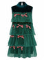 Robe de sapin de Noël en velours et maille patchwork avec nœud des années 1960