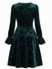 Robe en velours vert à imprimé roses et jacquard années 1960