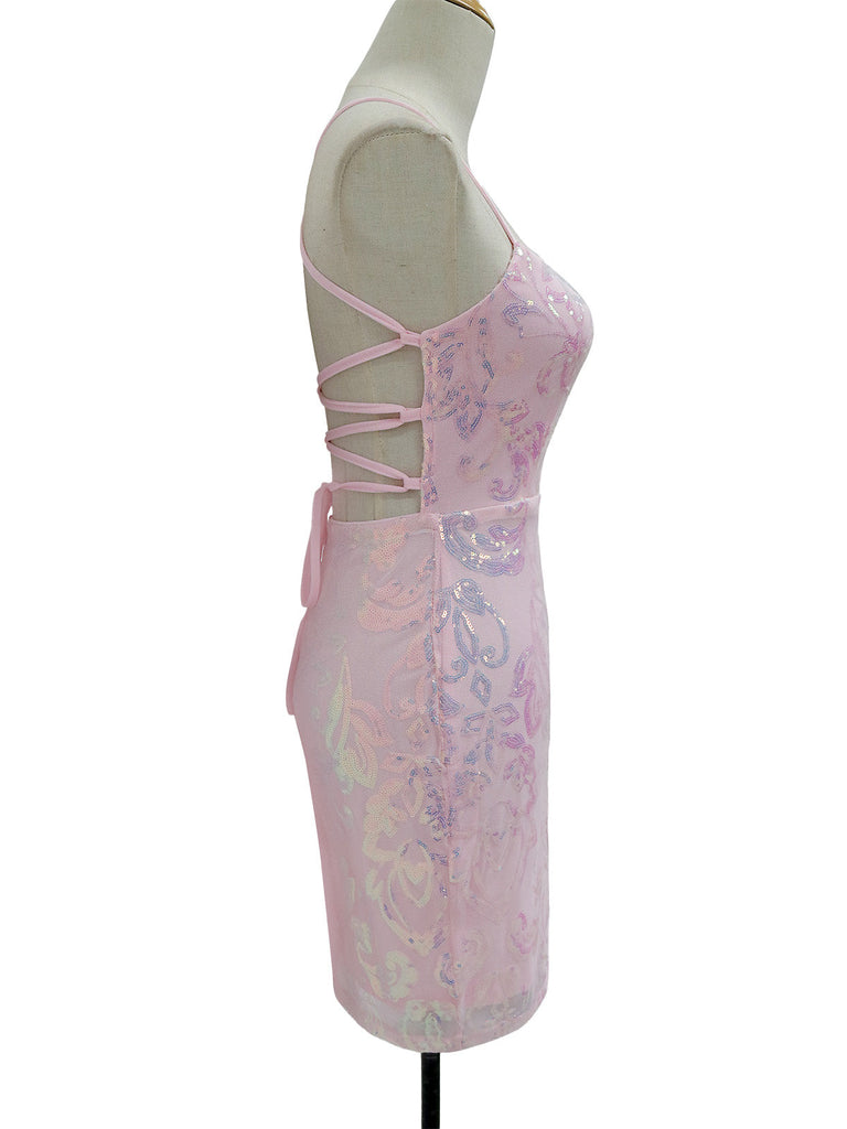 Robe Unie Paillettes Bretelles Épaghetti Dos Nu Années 1920