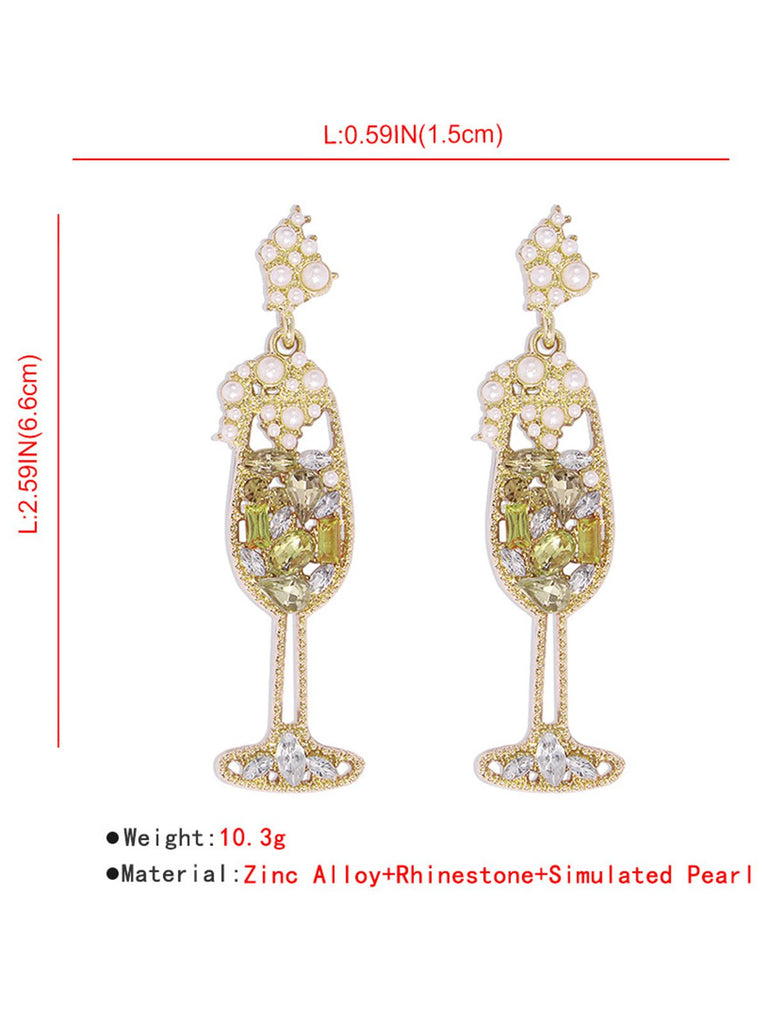 Boucles d'oreilles en forme de verre à champagne perles et pierres précieuses