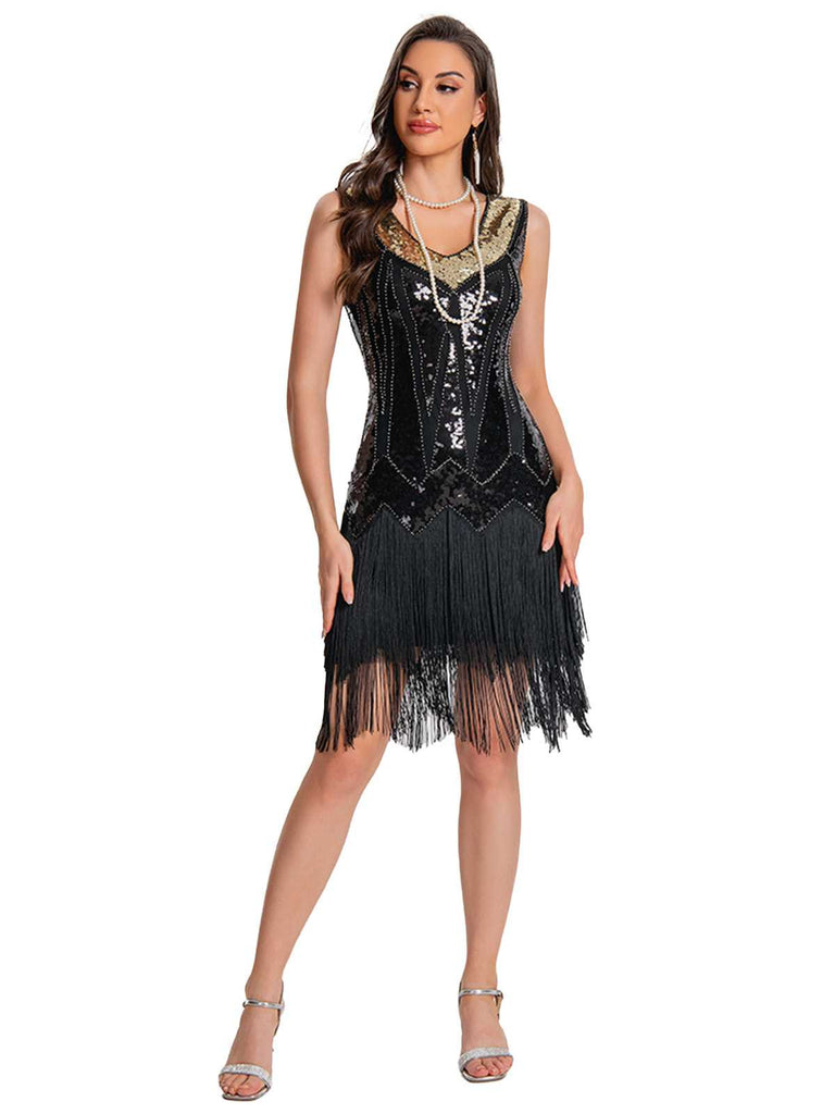Robe Charleston à paillettes avec ourlet à franges années 1920