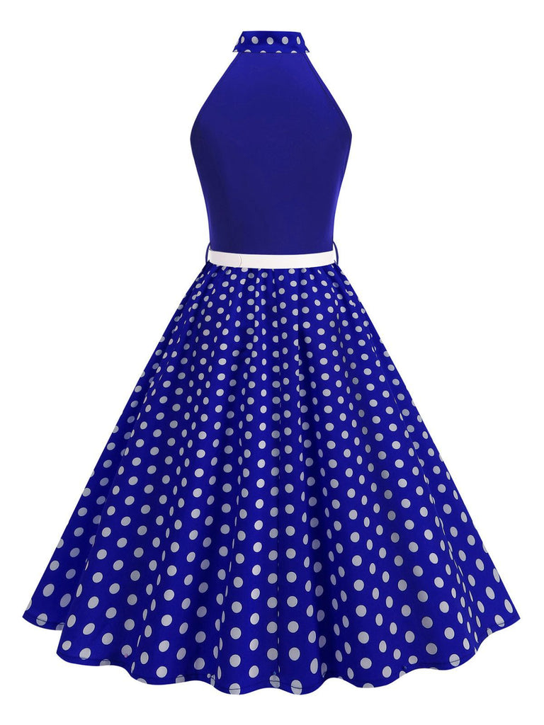 Robe Ceinturée Nœud Papillon Col Pois Années 1950