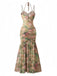 1930s Rose Print Fishbone Ruched Slit Dress