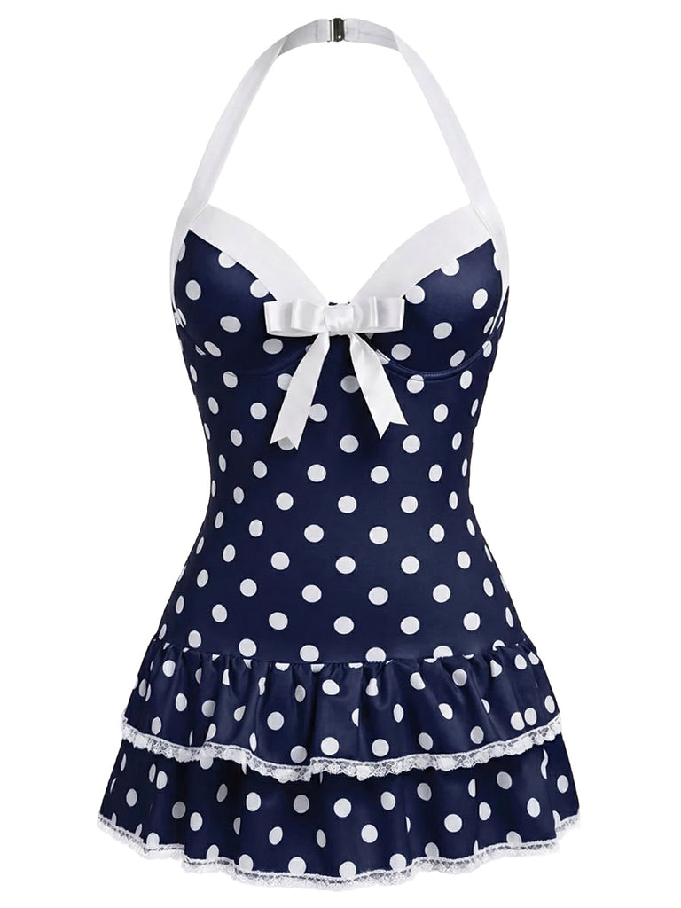 Maillot de bain une pièce carreaux rouges et nœud années 1940