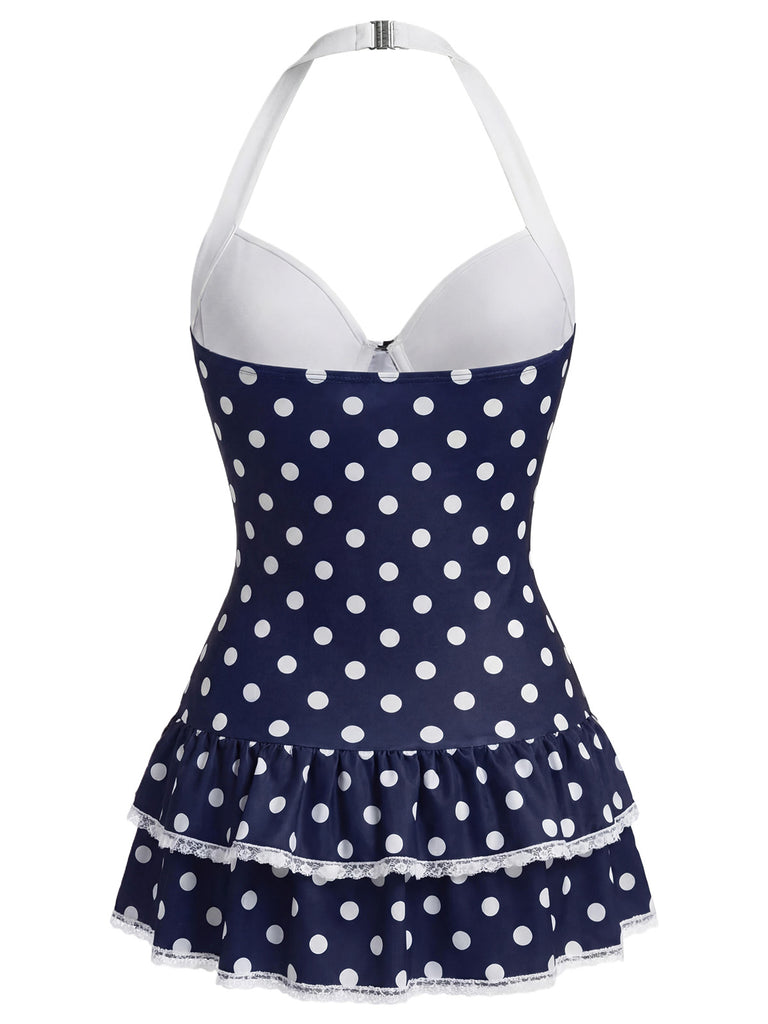 Maillot de bain une pièce carreaux rouges et nœud années 1940