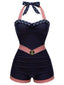 Maillot de Bain Bleu Marine Étoiles Rayures Années 1940